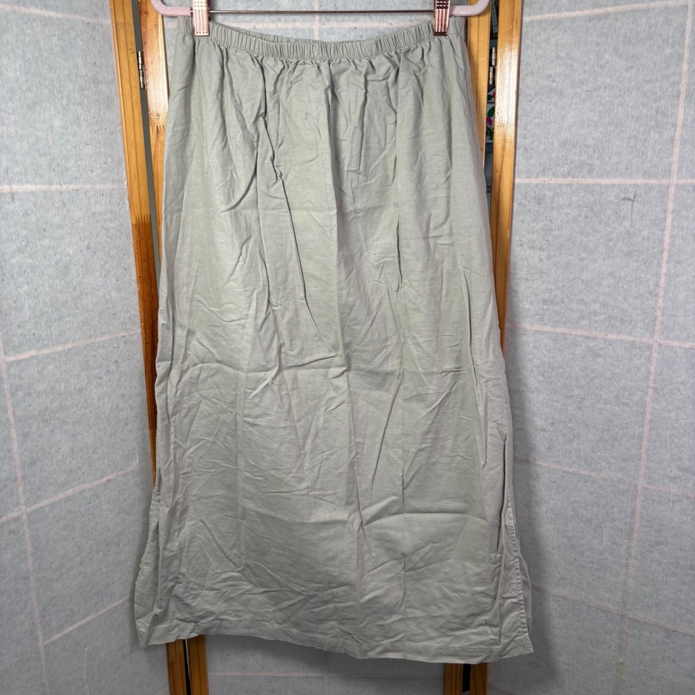 Kathie Lee Woman Linen‎ Blend Maxi Skirt Flax Gray Plus Size 14W 16W Side Slits